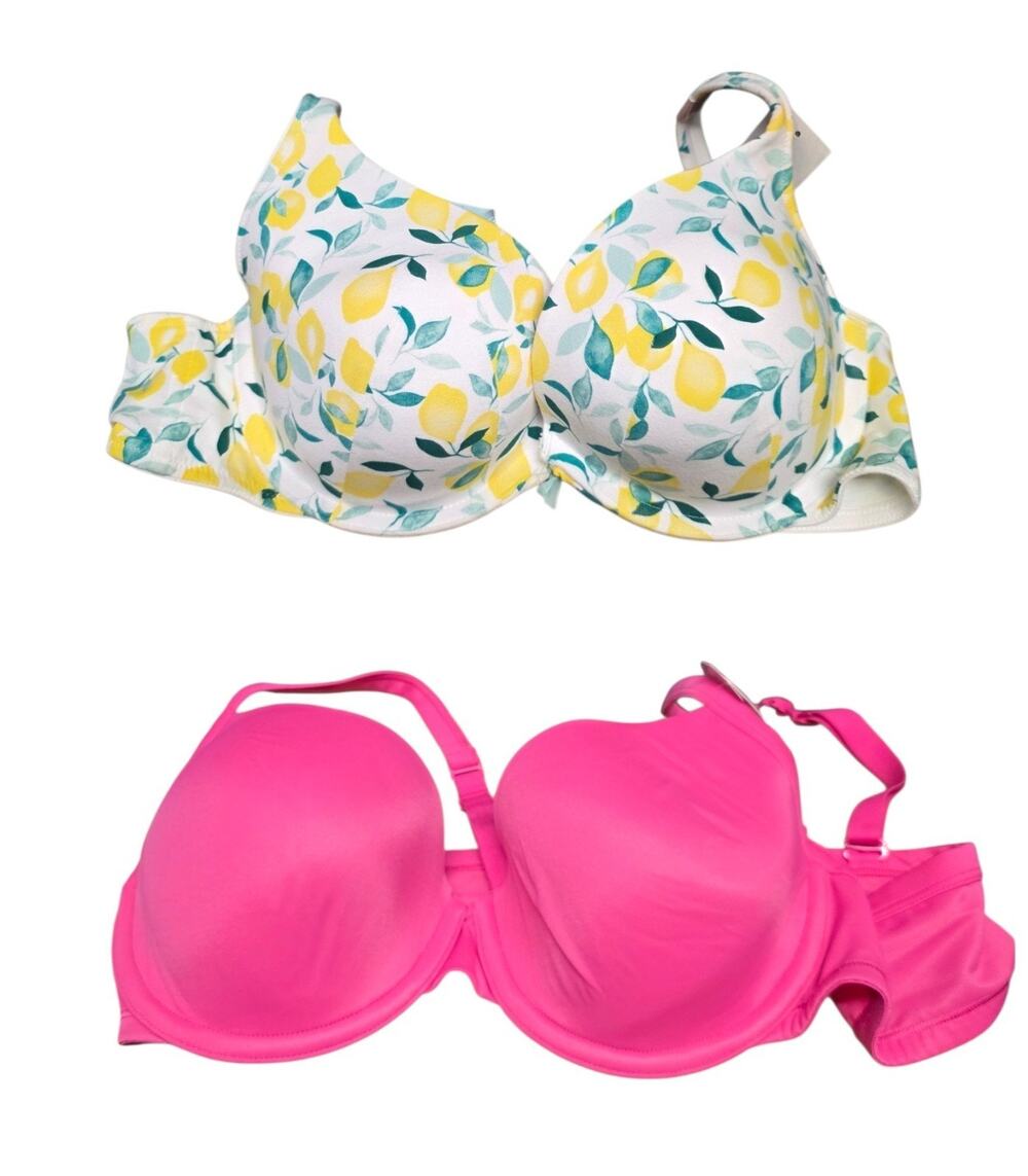 Cacique Bra Size 42B NWT Set Of Two Pink & Lemon Print